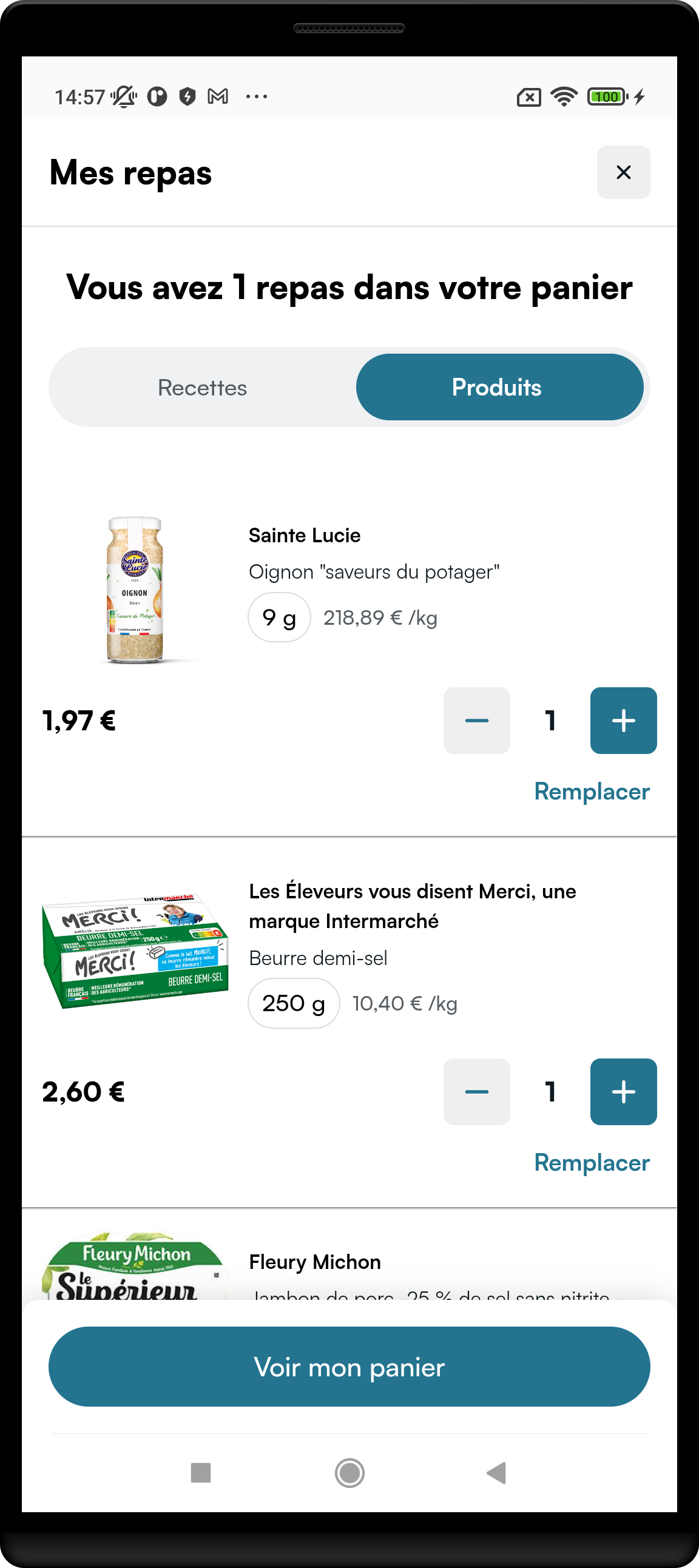 My Meals — products tab
