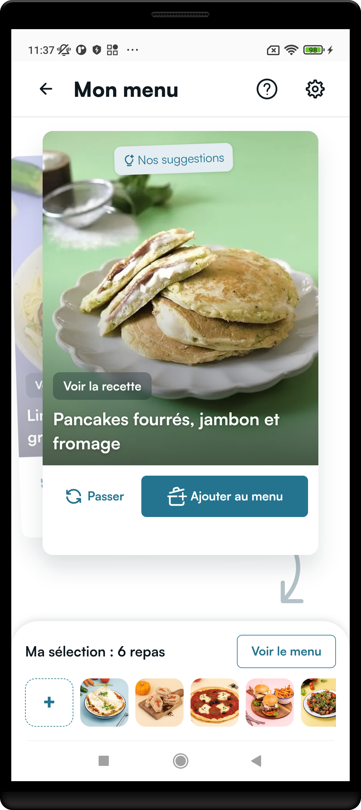 Mealz Planner current menu