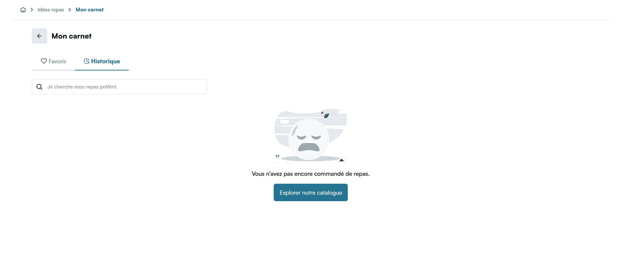 History tab with no history alt text