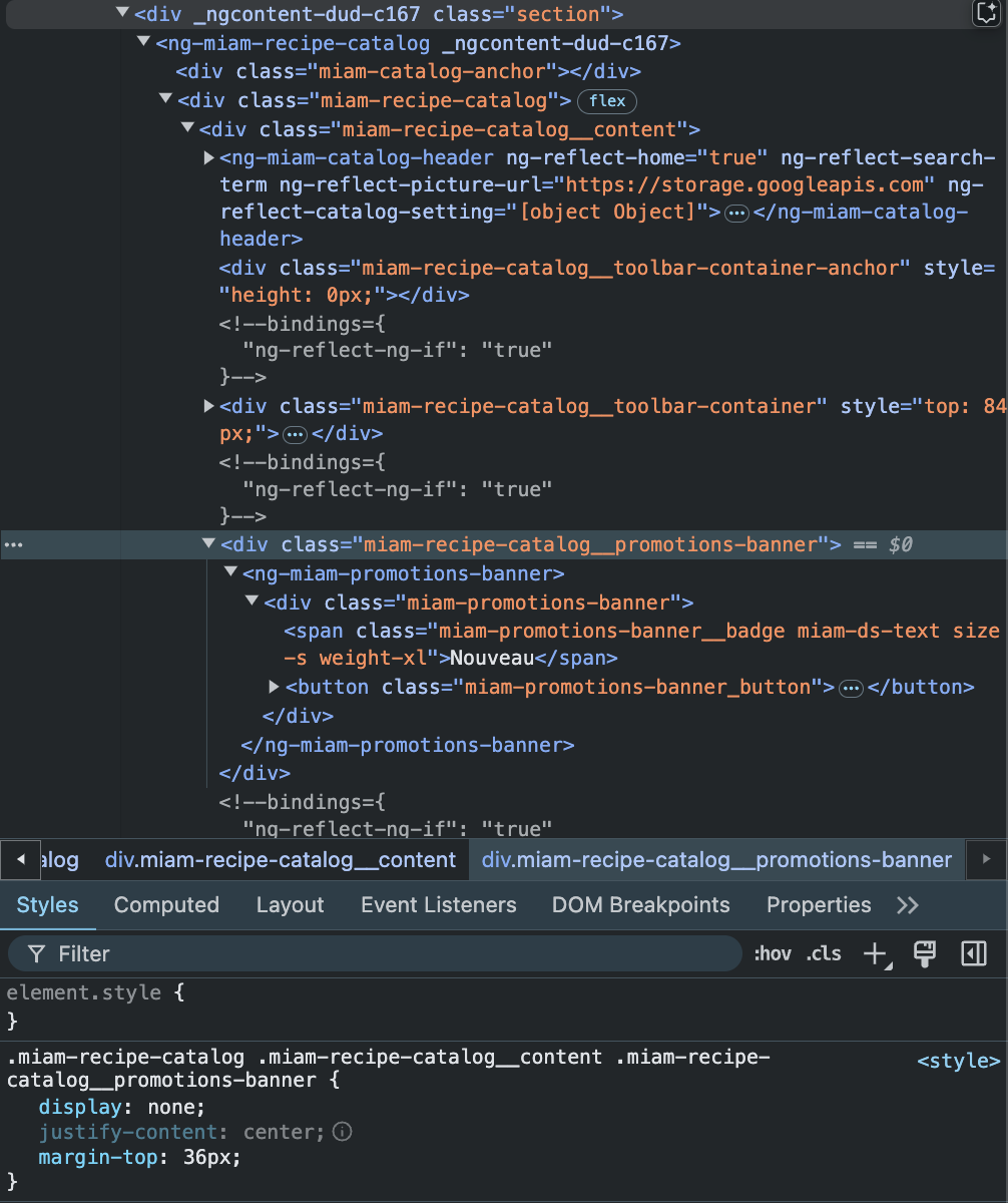 Promotion banner code in devtools