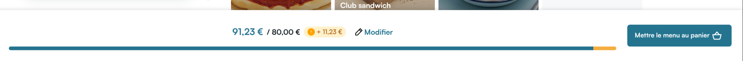 Budget gauge when the menu price is higher than the budget