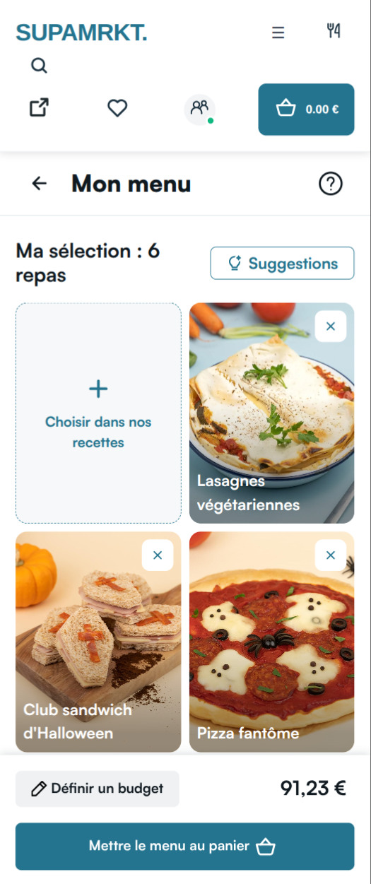 Planner mobile view - Current menu