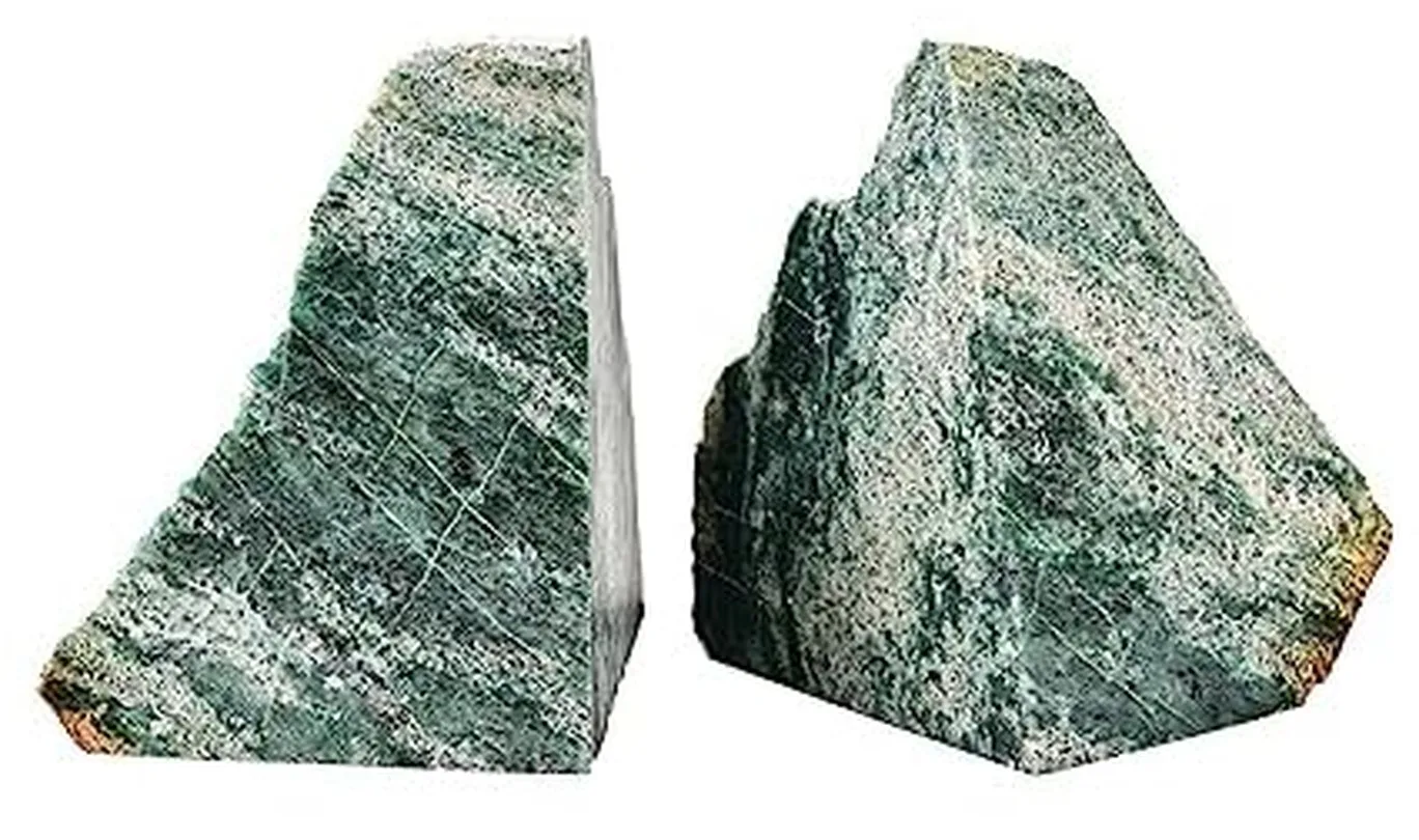 Oversized raw green mica bookends, thick slabs with rough natural edges