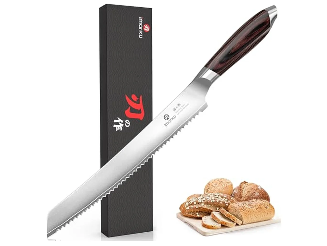 imarku 10 inch serrated bread knife with a long wavy stainless steel blade