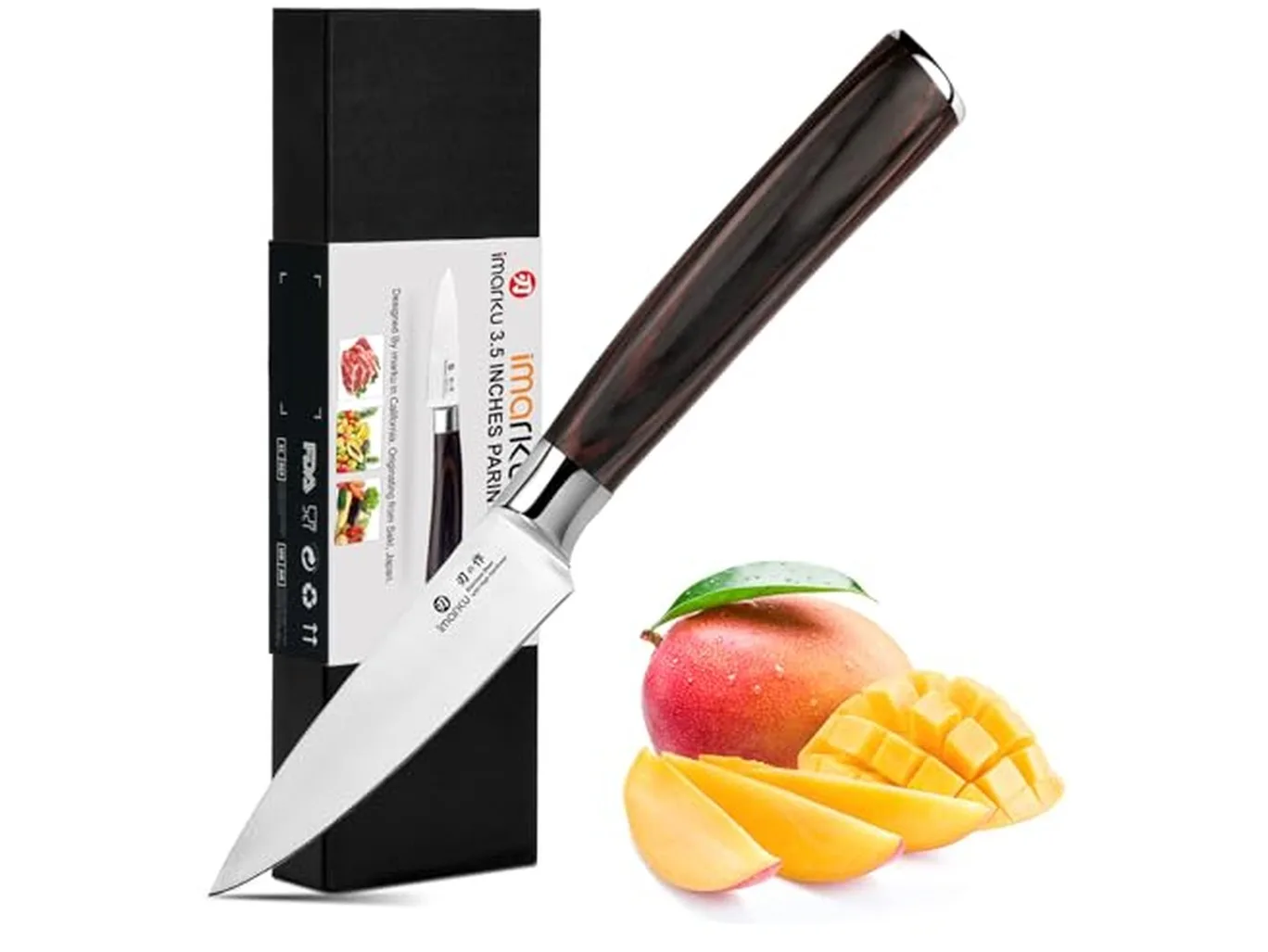 imarku 3.5 inch paring knife with a short pointed stainless steel blade