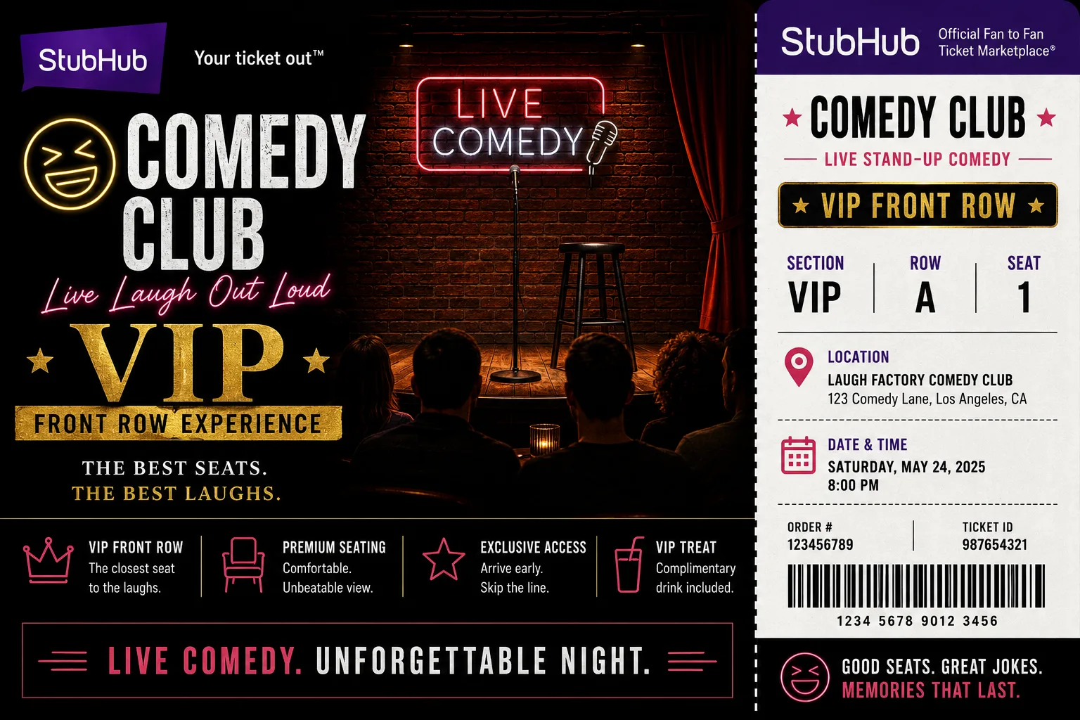 Comedy Club VIP Front Row Ticket