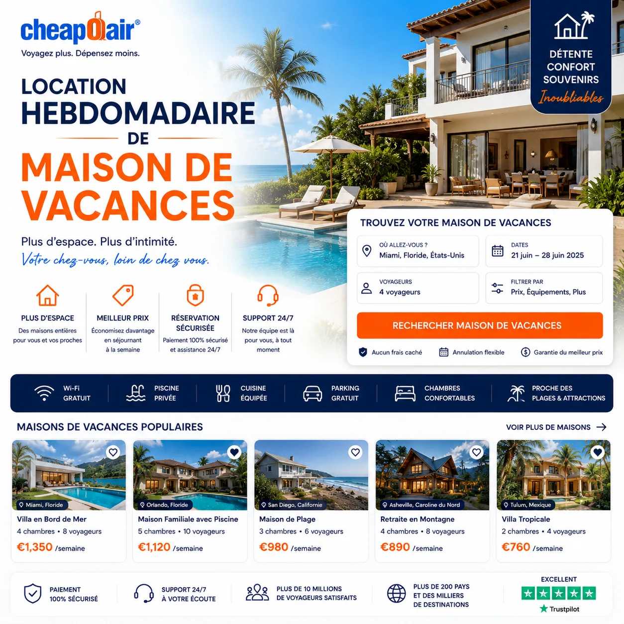 Location Hebdomadaire de Maison de Vacances