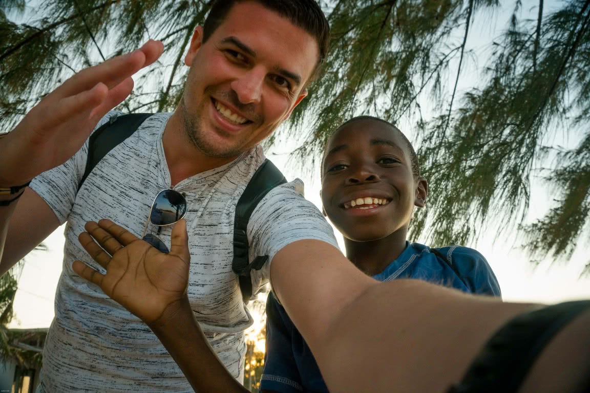 high-five with a local