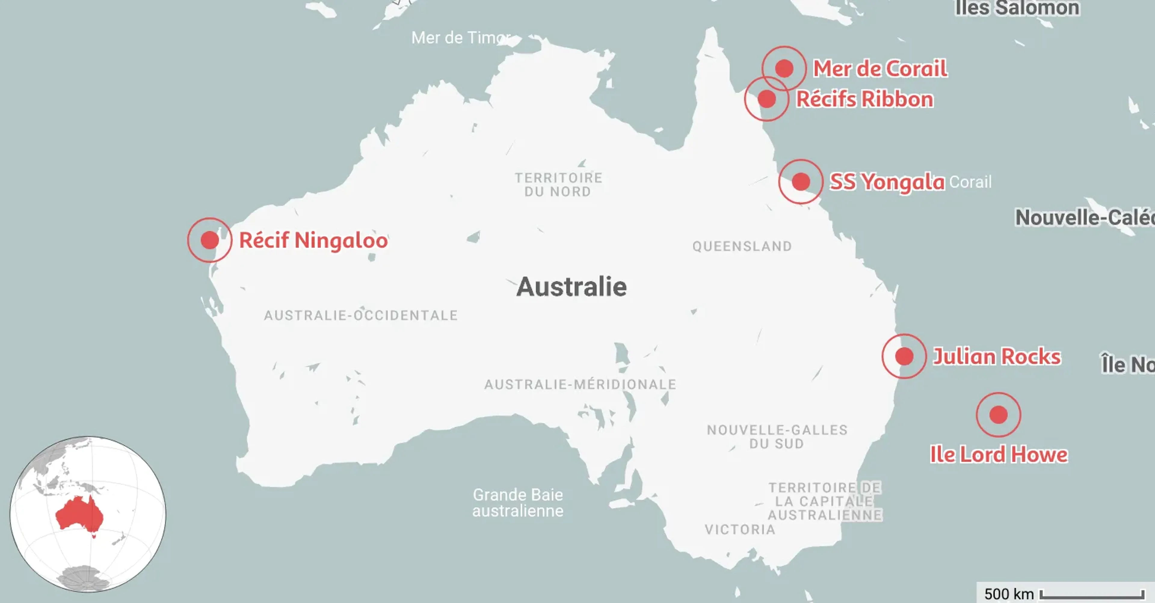 Carte des 6 meilleurs endroits où plonger en Australie