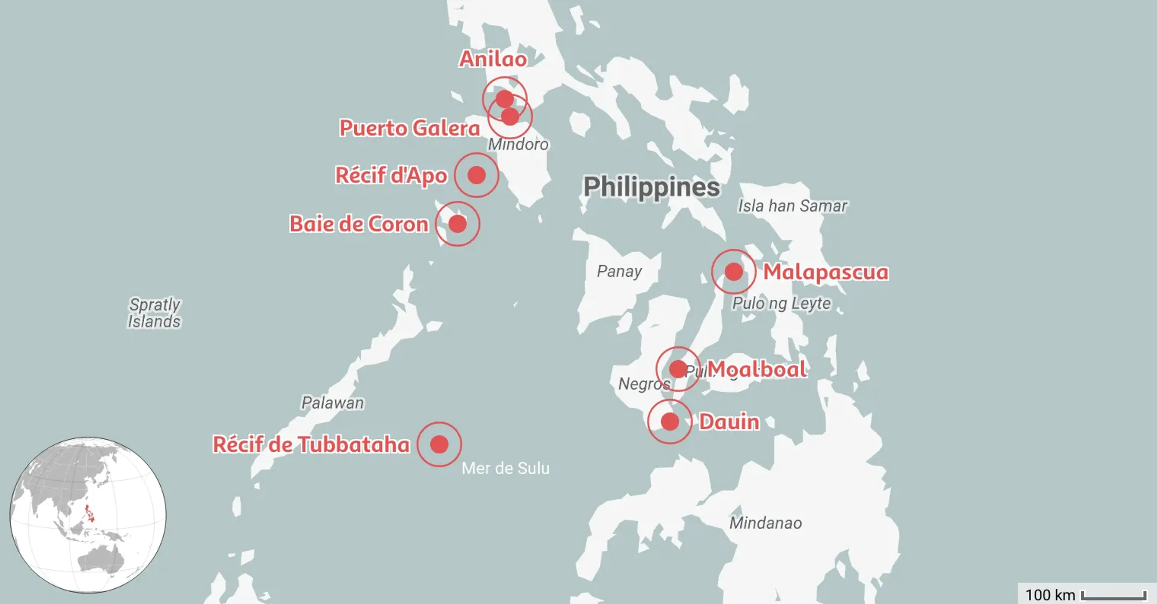 Carte des 8 meilleurs endroits où plonger aux Philippines