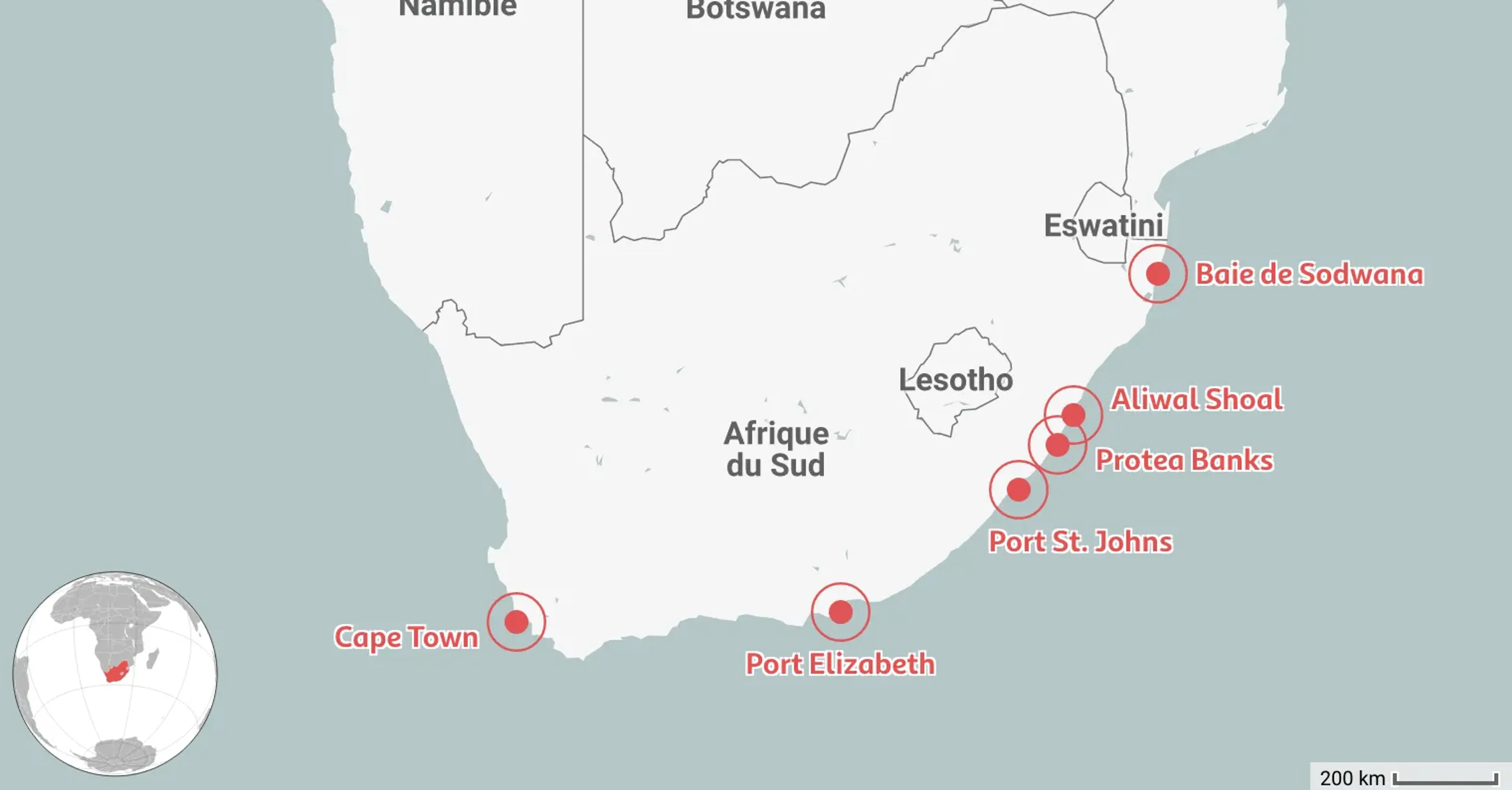 Carte des 6 Meilleurs Endroits où Plonger en Afrique du Sud