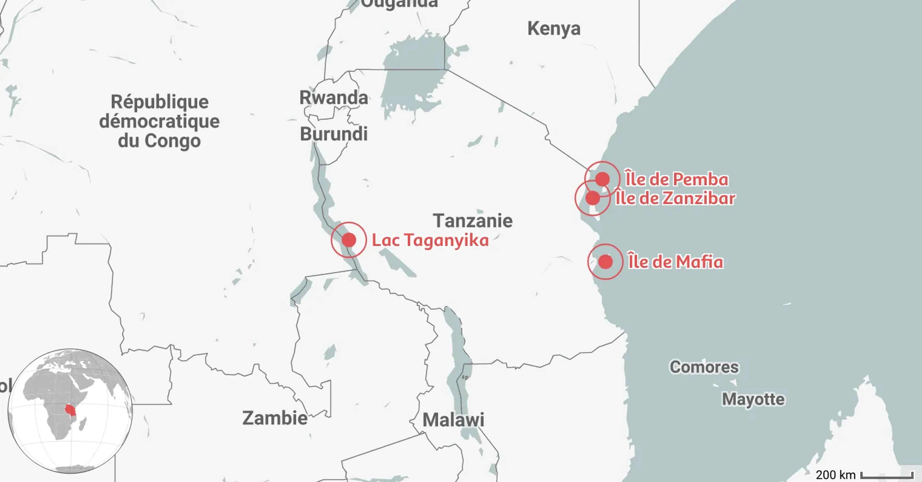 Carte des 4 Meilleurs Endroits où Plonger en Tanzanie