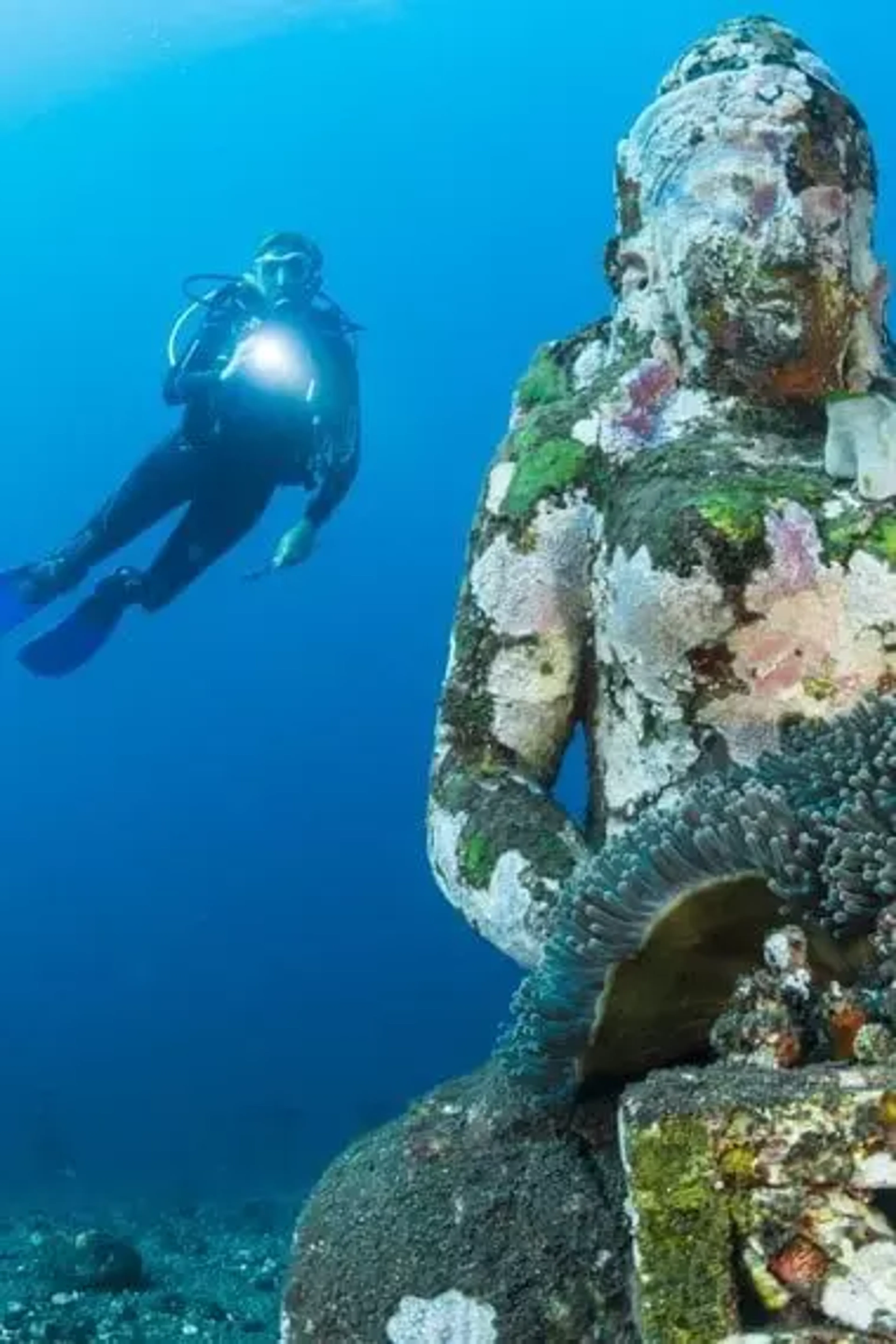 responsible diver looking at a buddha