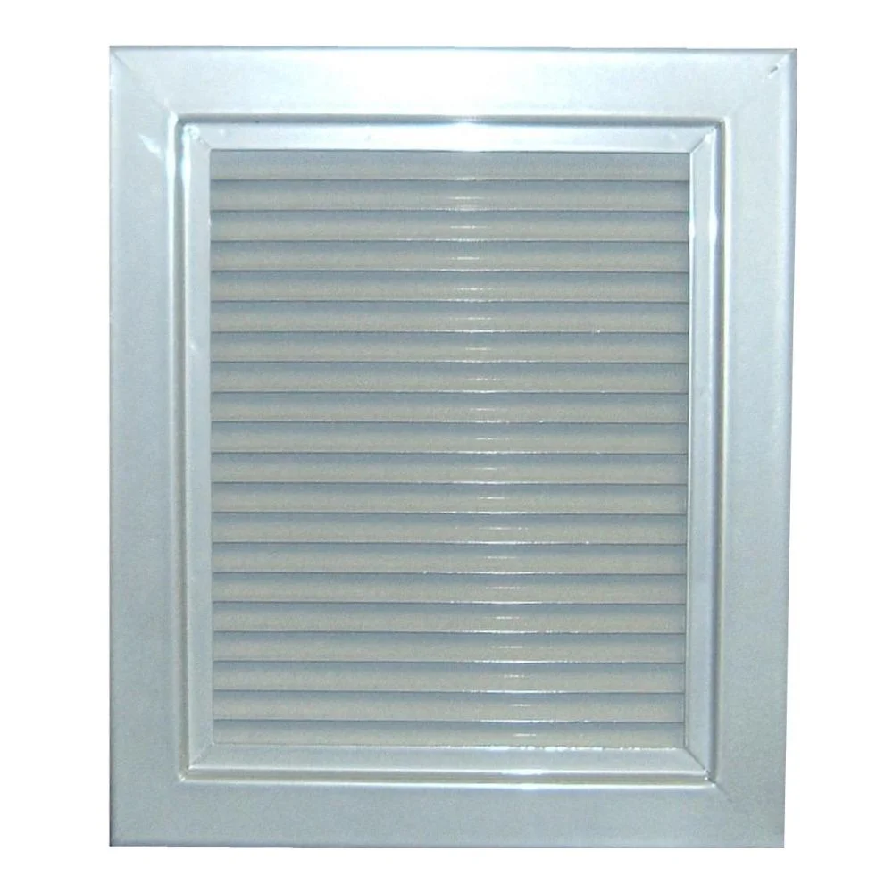 1300 series aluminum door louver in silver, with closely spaced inverted V blades