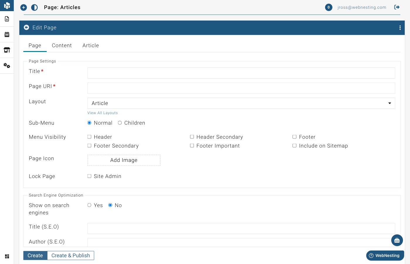 The article editor showing title, content, and publishing options