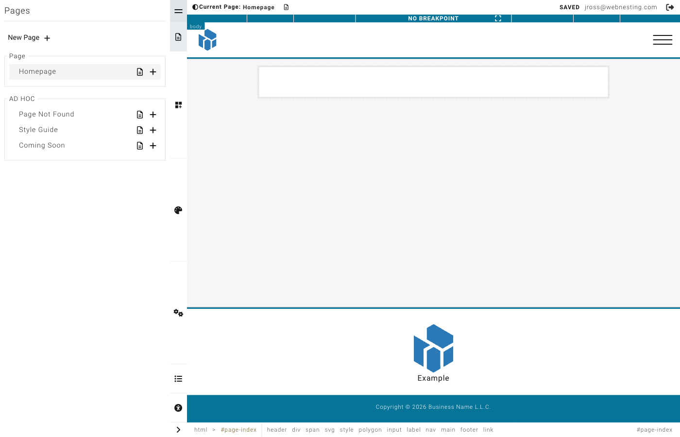 The Web-Builder interface with the canvas, toolbar, and component palette