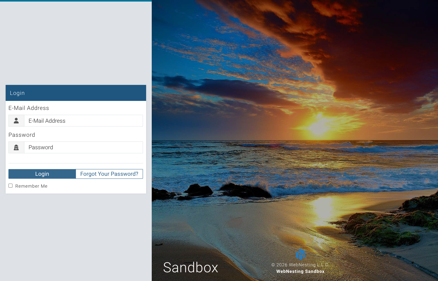The WebNesting login screen