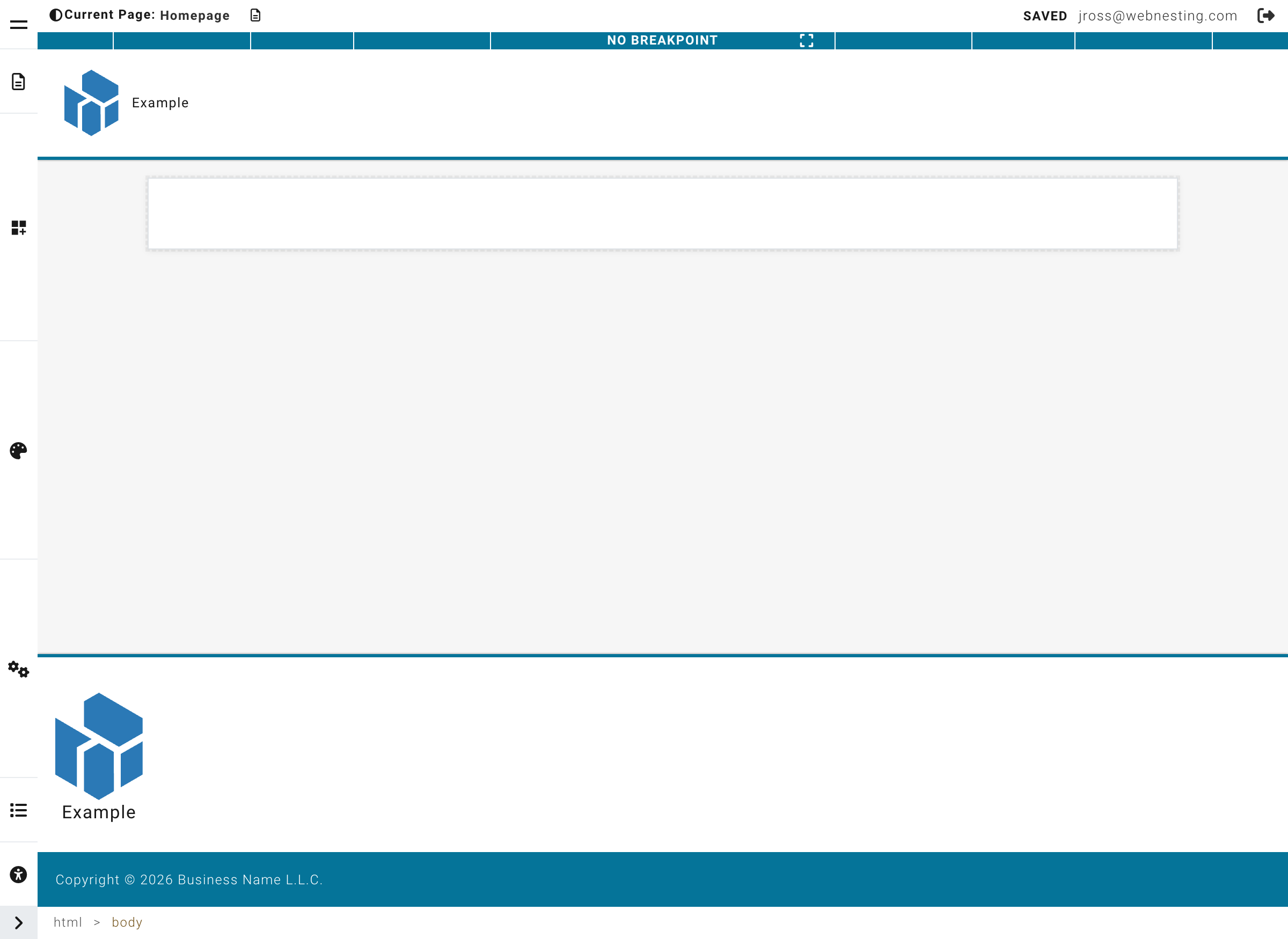 The Website Builder interface showing the canvas, toolbar, and sidebars