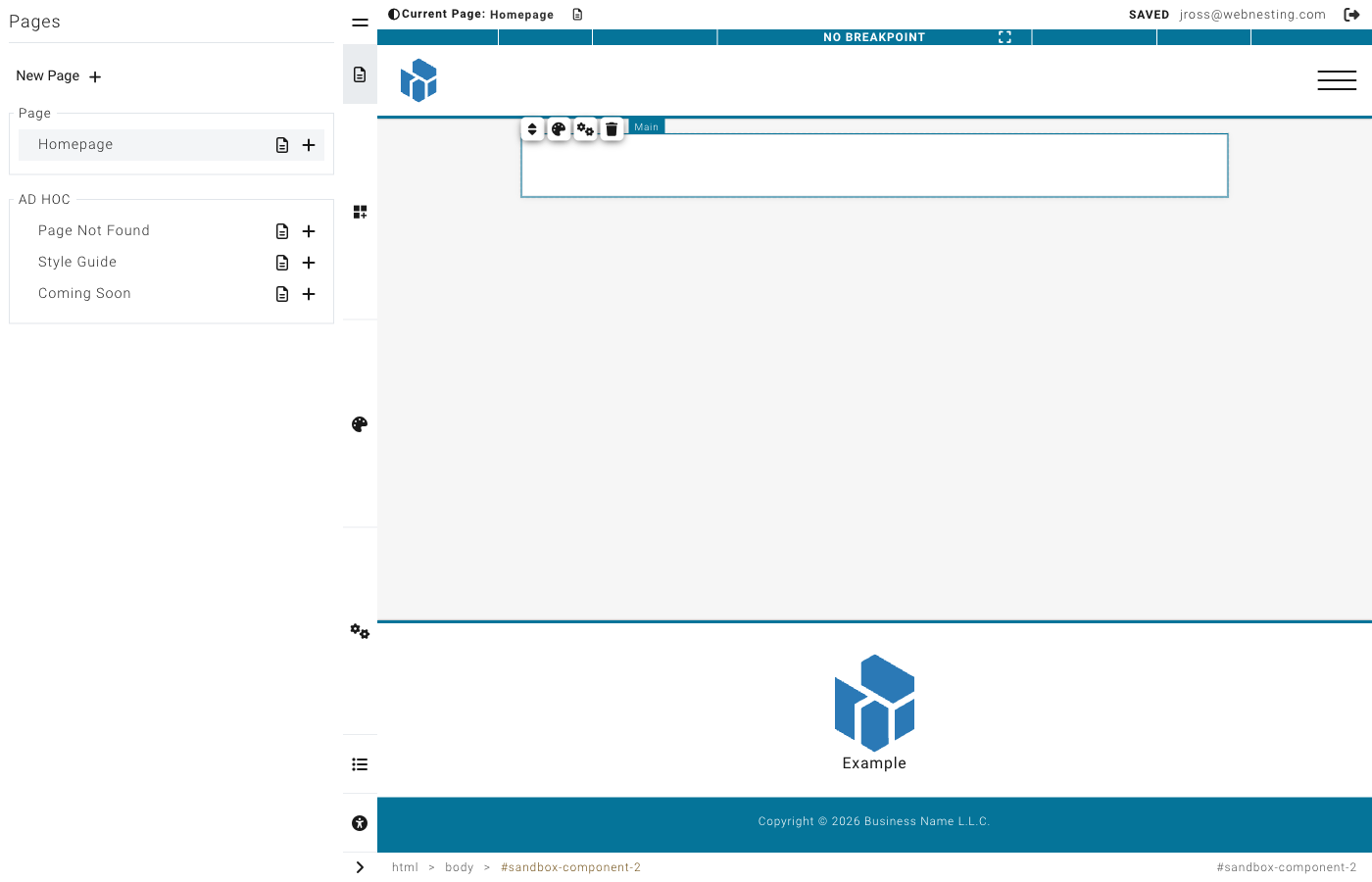 A page layout showing header, sections with content, and footer