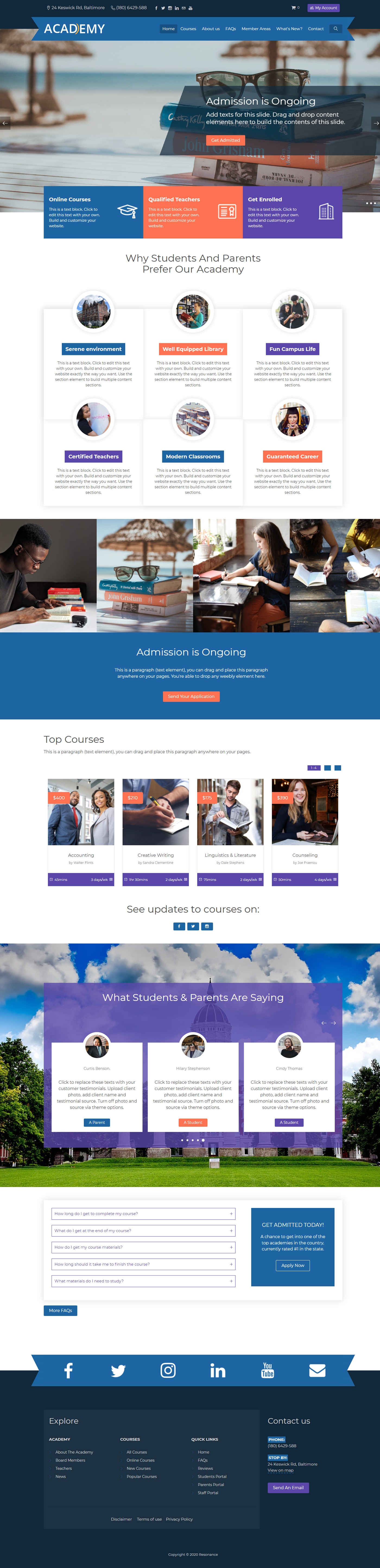 Academy templates for educational website