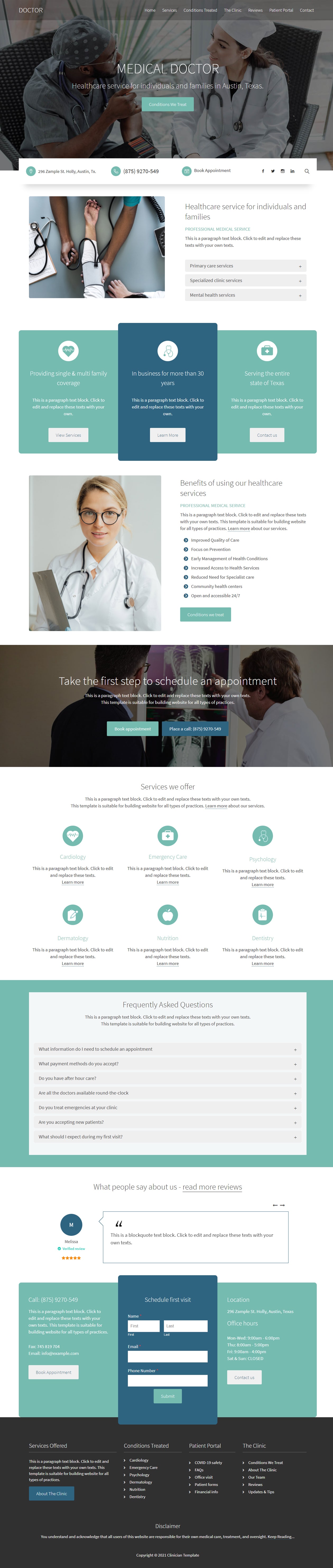 Doctor theme, website template for medical offices, clinics, wellness centers and practices