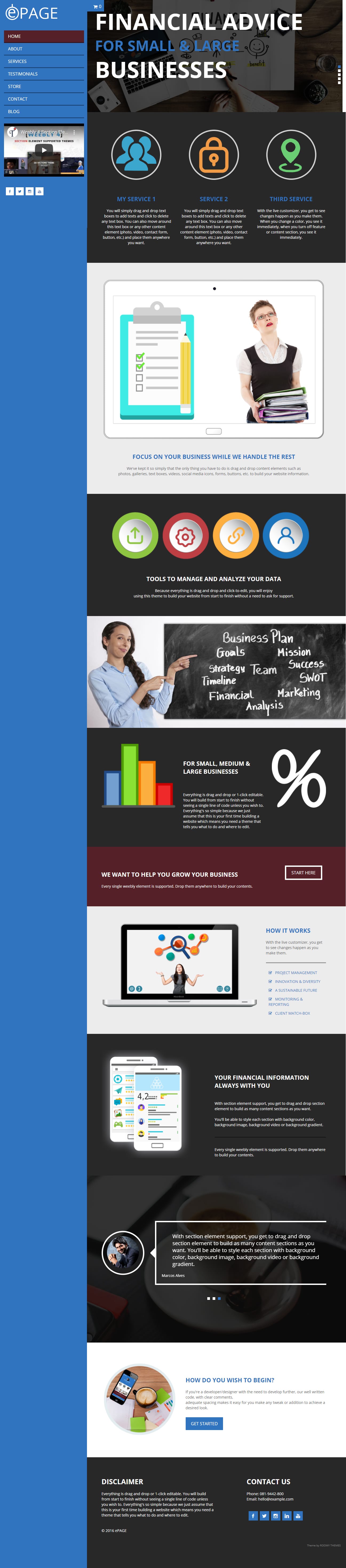 ePAGE template for weebly portfolio and personal brand website