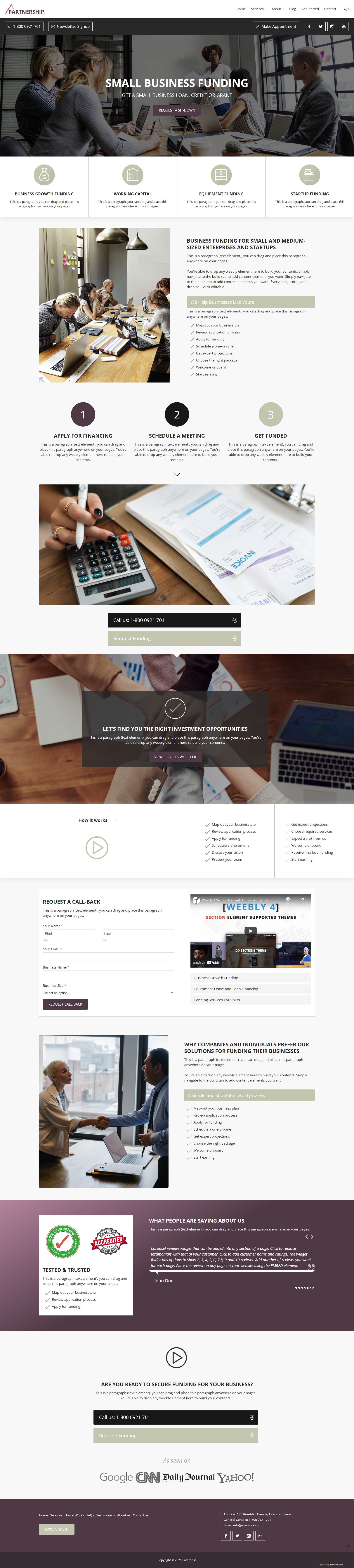 Partnership theme, premier website template for Weebly drag and drop builder