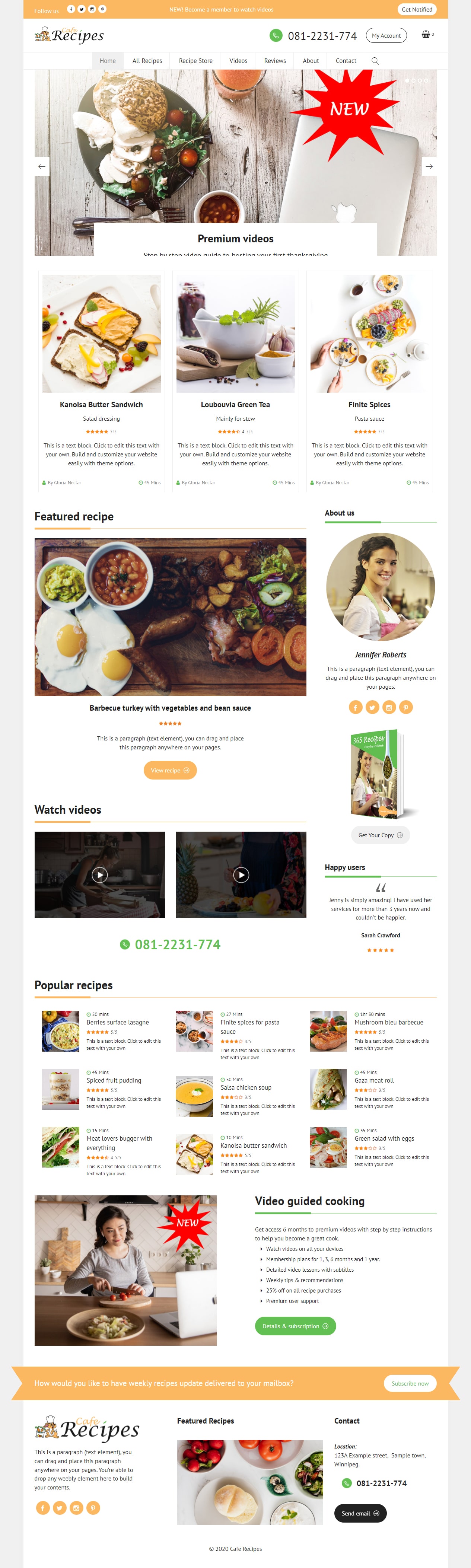 Recipes website template for websites