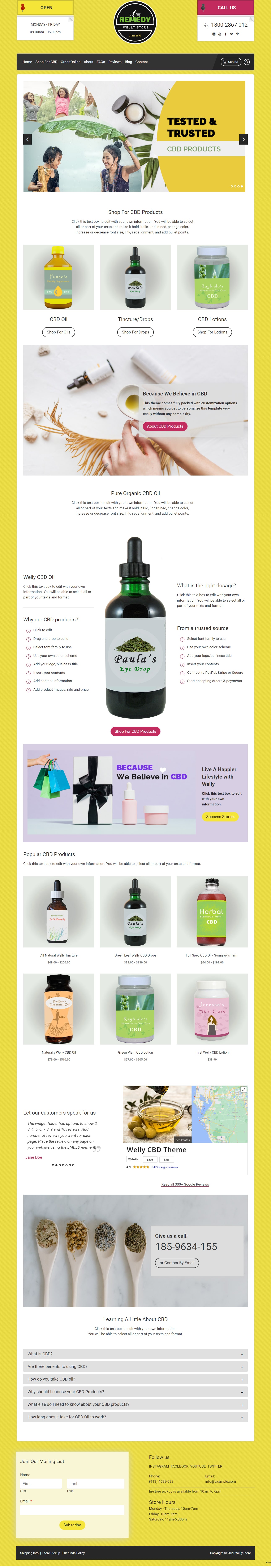 Welly template, weebly theme for CBD store, hemp products and e-commerce website