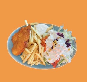 hähnchenschnitzel mit pommes frites﻿