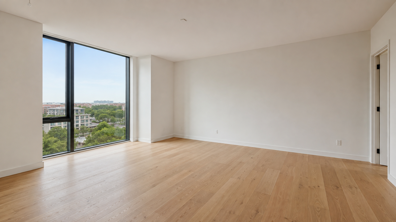 Empty modern living room before AI virtual staging
