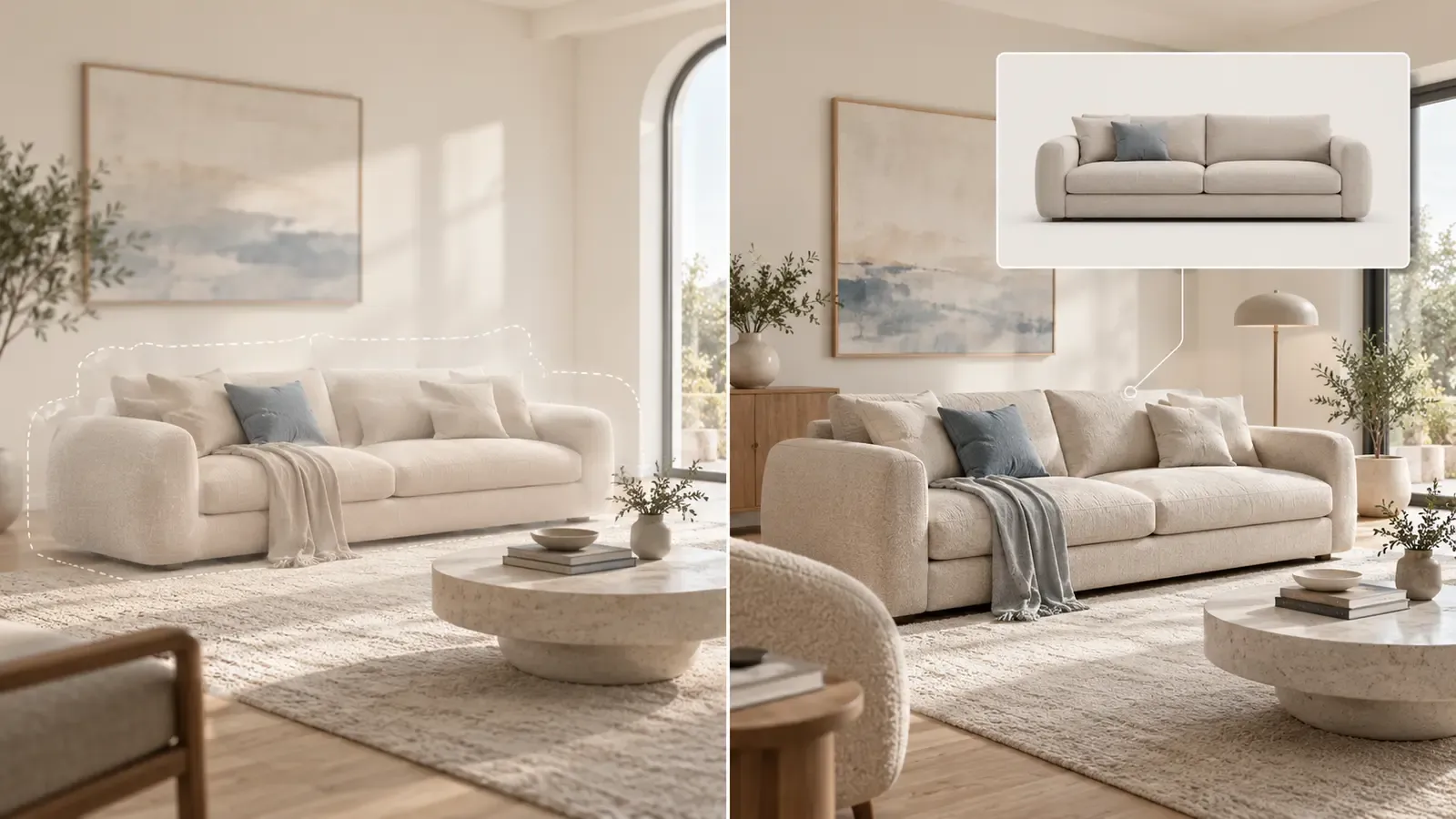 Generated furniture compared with real linked furniture in virtual staging