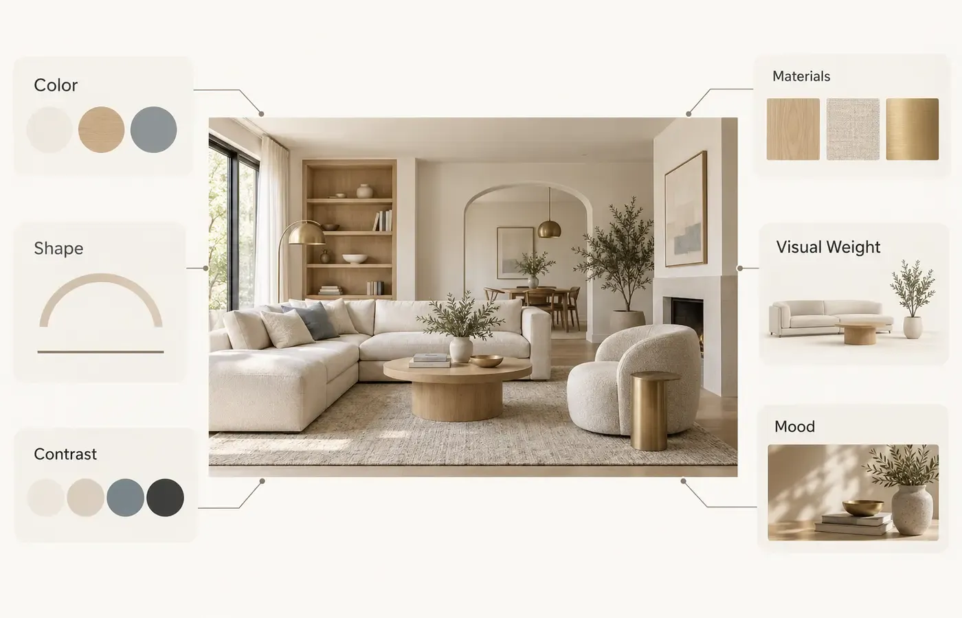 Six design signals extracted from an interior reference image