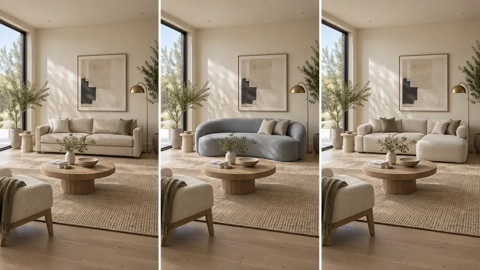 Replacing one furniture item in the same AI-staged living room