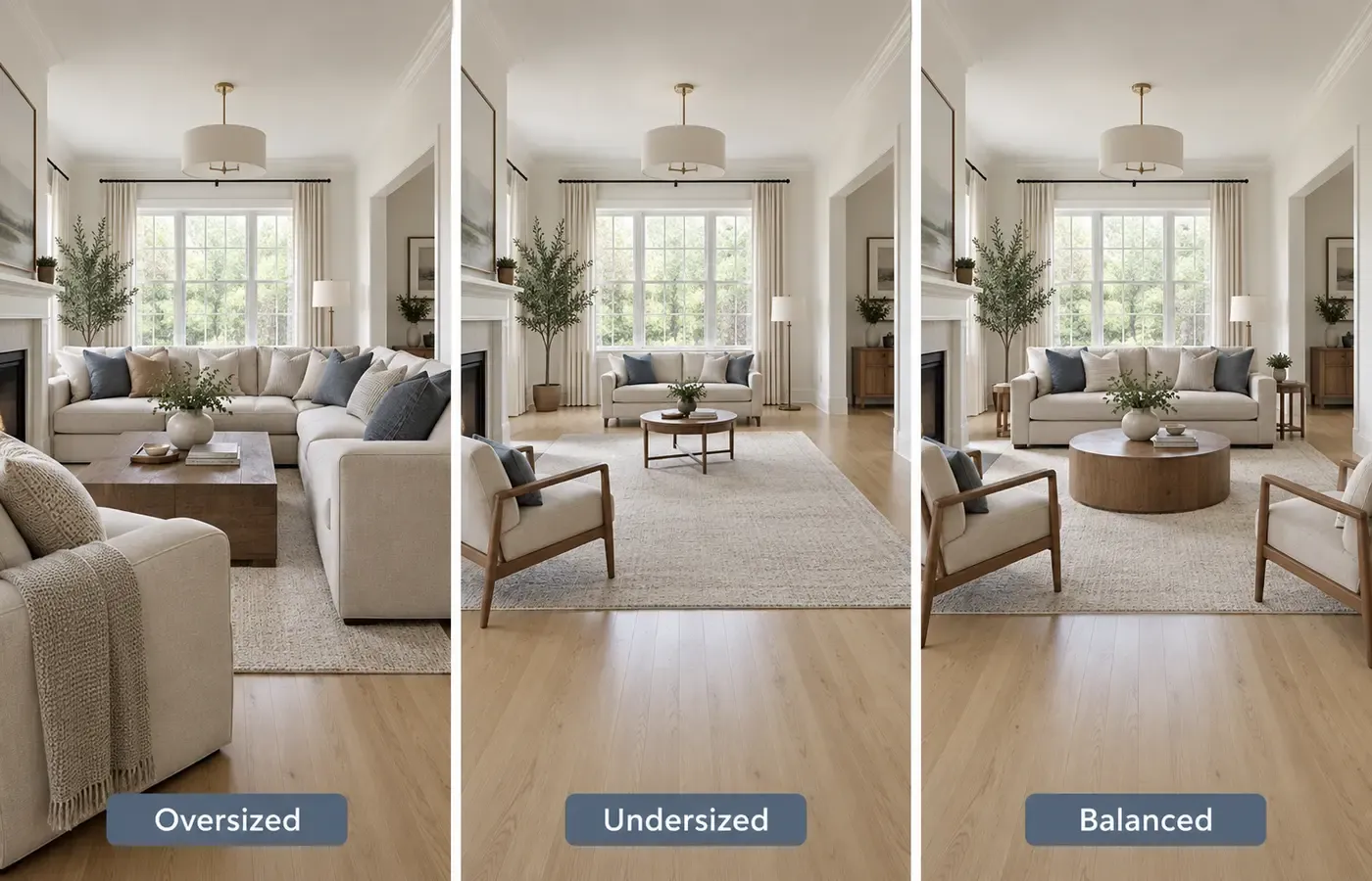 Oversized, undersized, and balanced furniture scale in virtual staging