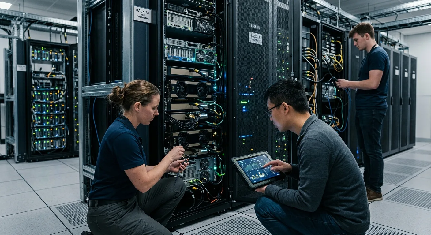 Ingénieurs travaillant sur des serveurs d'IA locaux pour optimiser les déploiements d'agents.