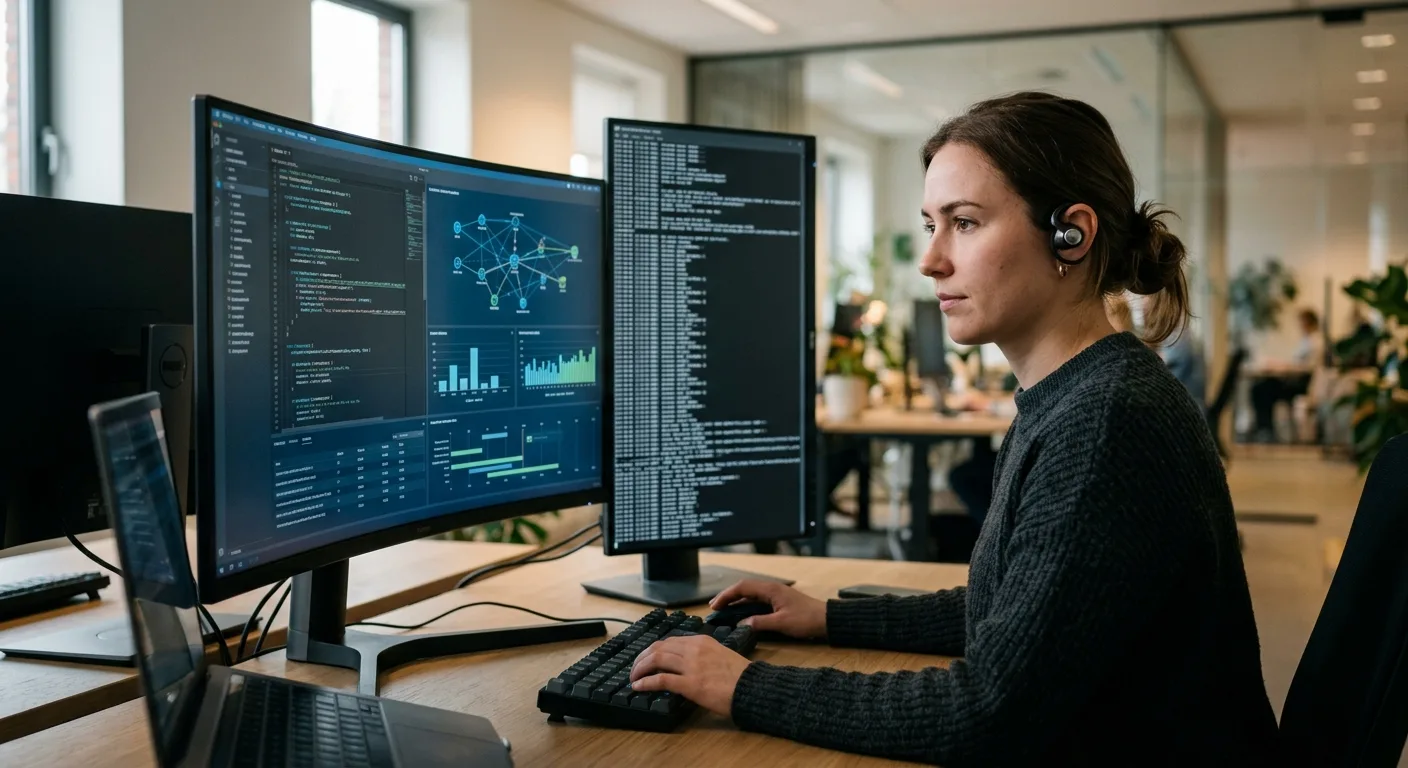 Un analyste en cybersécurité surveillant les activités des agents IA sur plusieurs écrans.