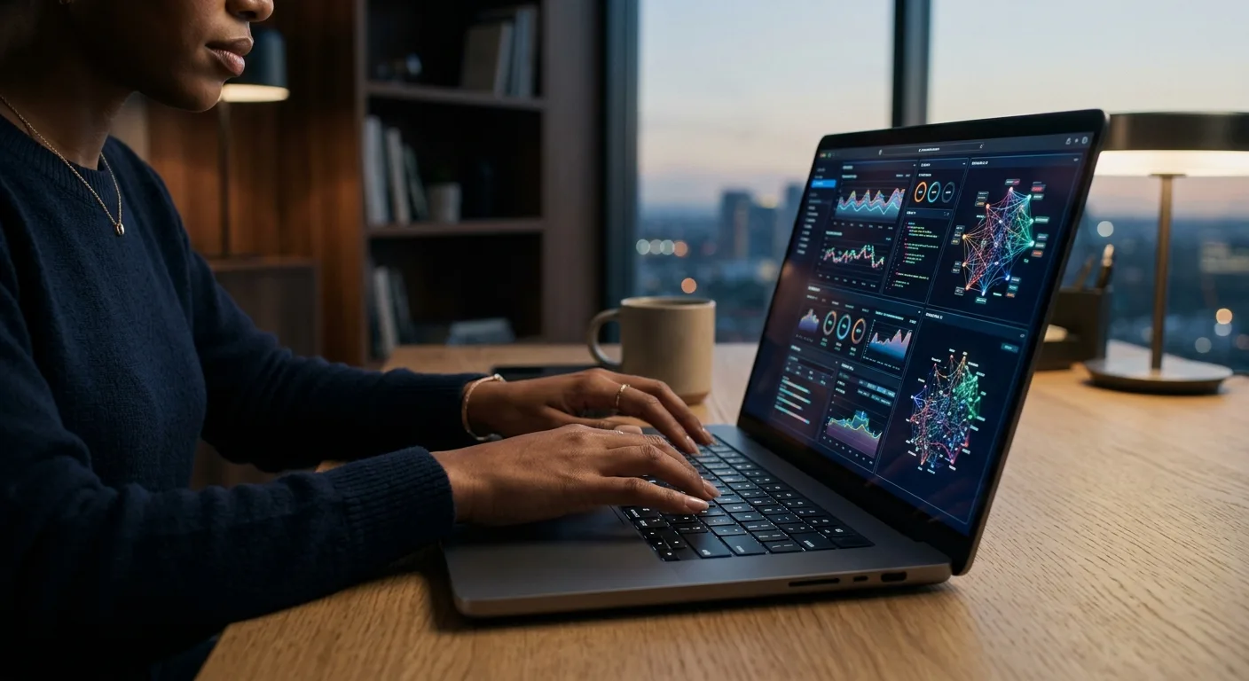 Visualisation de données et code sur un ordinateur portable, illustrant les tests de performance de Gemini 3.7 Flash.