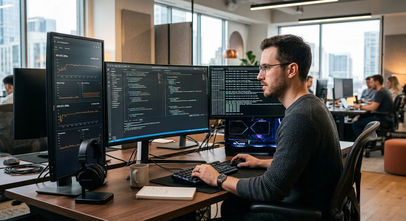 Un ingénieur analysant les performances d'une infrastructure d'IA locale suite au déploiement de DeepSeek-V4-Pro pour des agents.