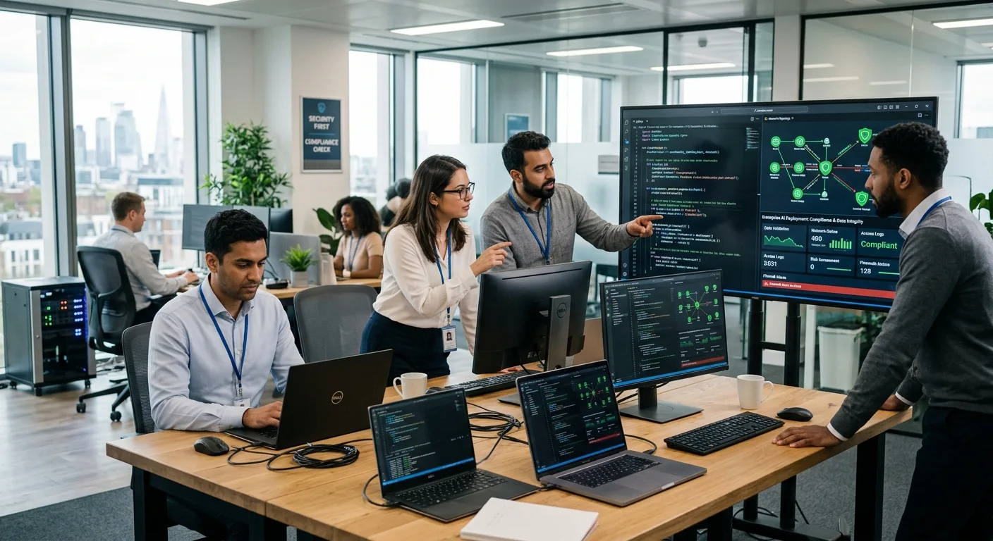 Environnement de développement et de déploiement d'agents IA en entreprise, avec focus sur la sécurité des données.