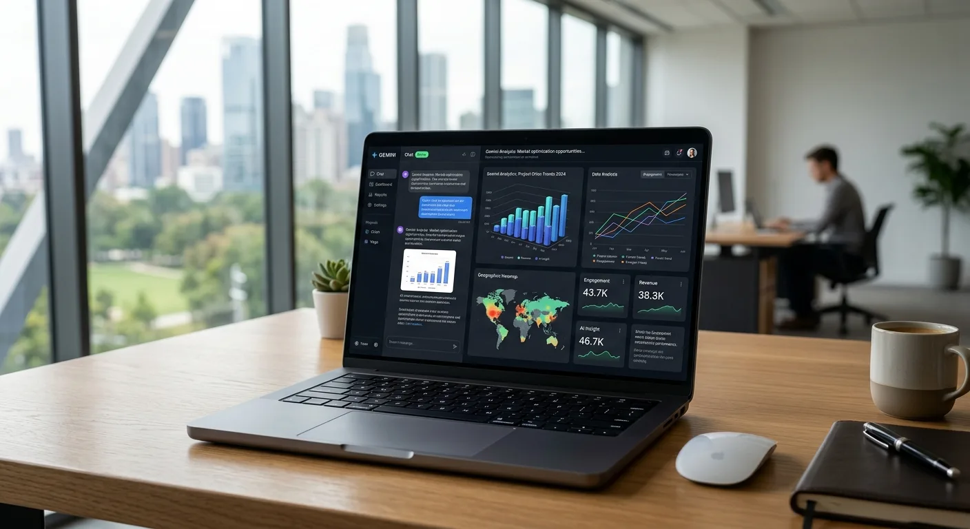 L'interface Gemini AI sur un ordinateur portable, illustrant les capacités d'automatisation des données.
