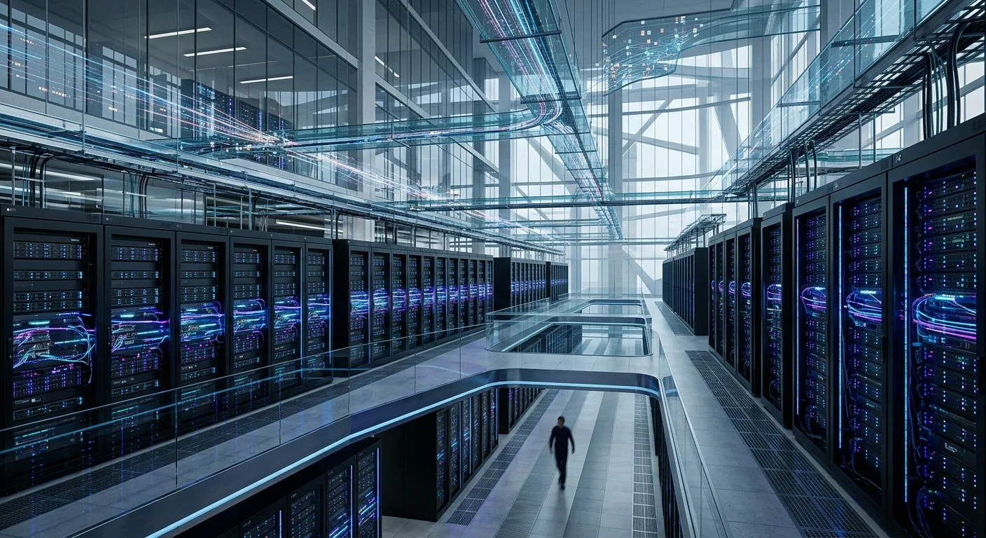 Représentation visuelle de l'infrastructure cloud et des flux de données alimentant les agents IA.