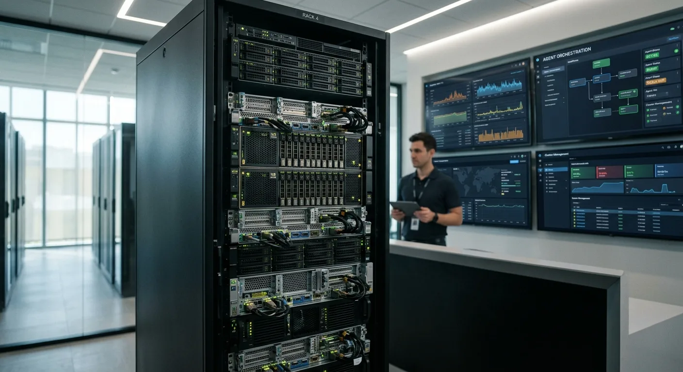 Une architecture de serveurs GPU optimisée pour l'orchestration d'agents IA en inférence locale.