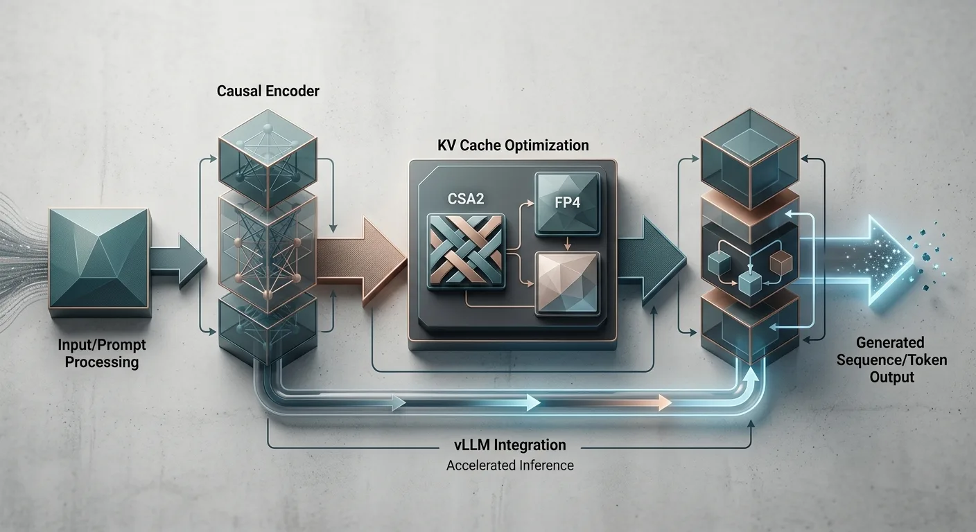 Schéma simplifié de l'architecture DeepSeek-V4.1-Flash et des optimisations vLLM pour l'inférence locale.