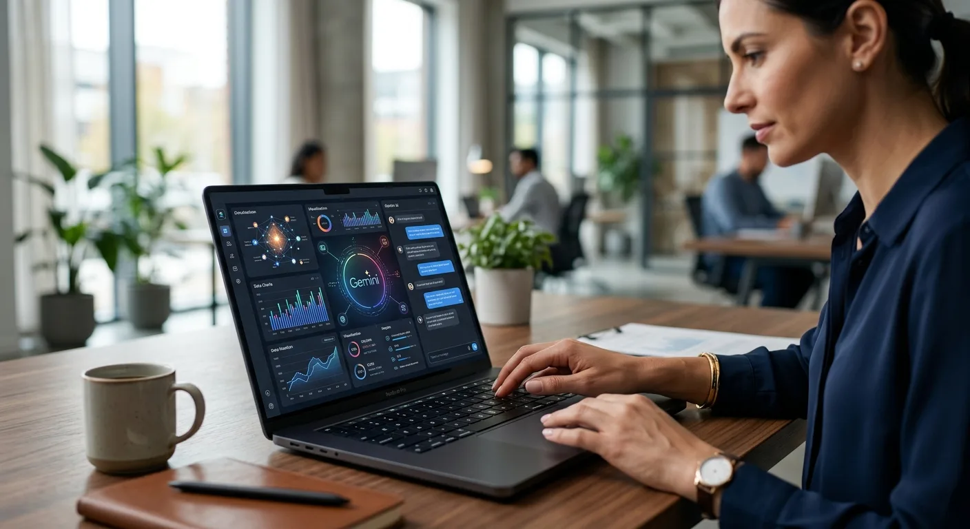 L'interface de l'Agent Gemini sur un écran d'ordinateur portable, illustrant la nouvelle ère de l'automatisation intelligente.