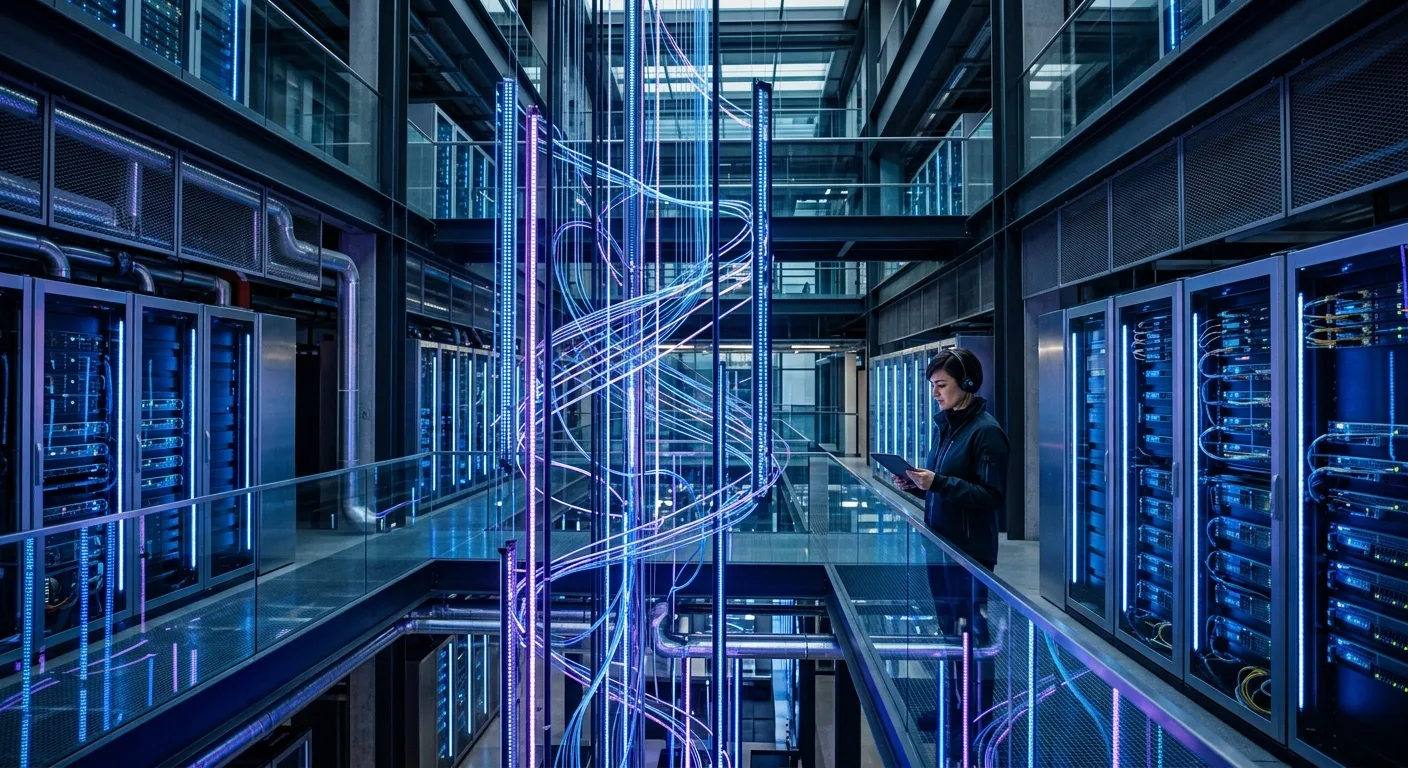 Représentation abstraite de l'infrastructure cloud et des agents IA interconnectés, symbolisant la puissance de l'agentique d'entreprise.