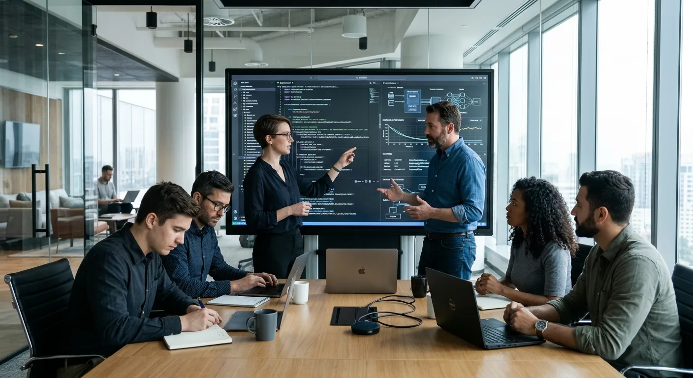 Équipe d'architectes IA analysant les performances de nouveaux modèles