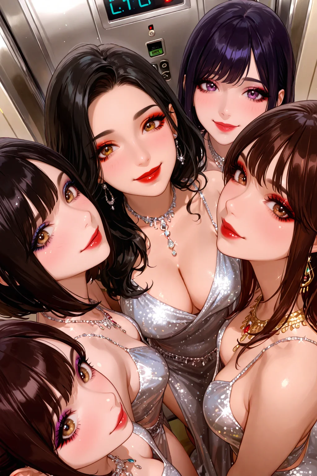 Stuck in elevator with five models!