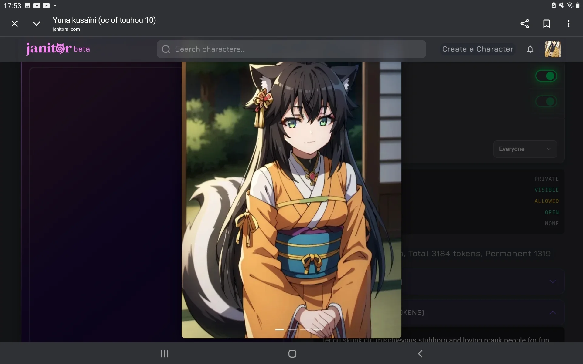 Yuna skunk tengu oc
