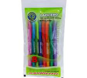 LAPICERO PLASTICO RT CON GOMA 8pz 8093LAPM BARRILITO